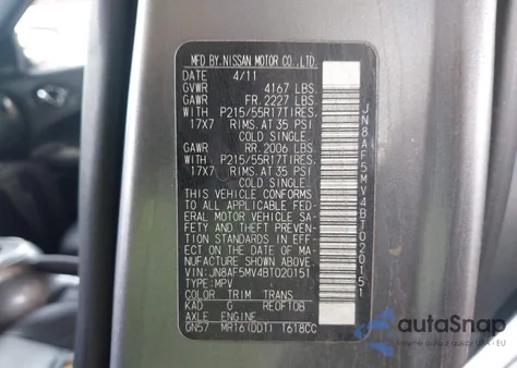 2011 Nissan Juke Sl z USA, uszkodzony, nr VIN JN8AF5MV4BT020151